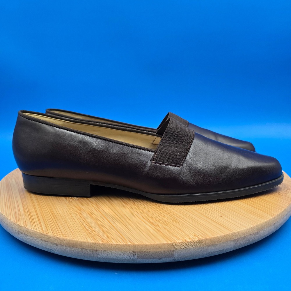 Cappagallo Dark Brown Leather Loafers Almond Toe‎ Elastic Vamp Slip On 10M